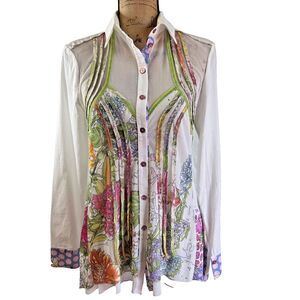 Didier Parakian Women's White Floral Trim Detail Cotton Blend Blouse Top Sz 6